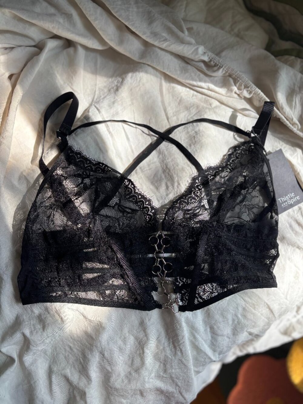 NWT THISTLE AND SPIRE Constellation Bralette Black 1X